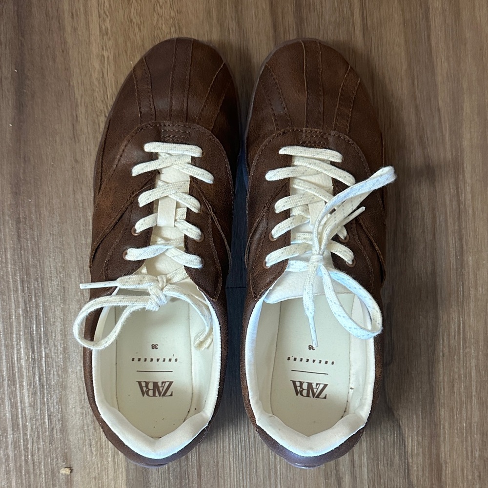 Zara Brown faux leather sneakers